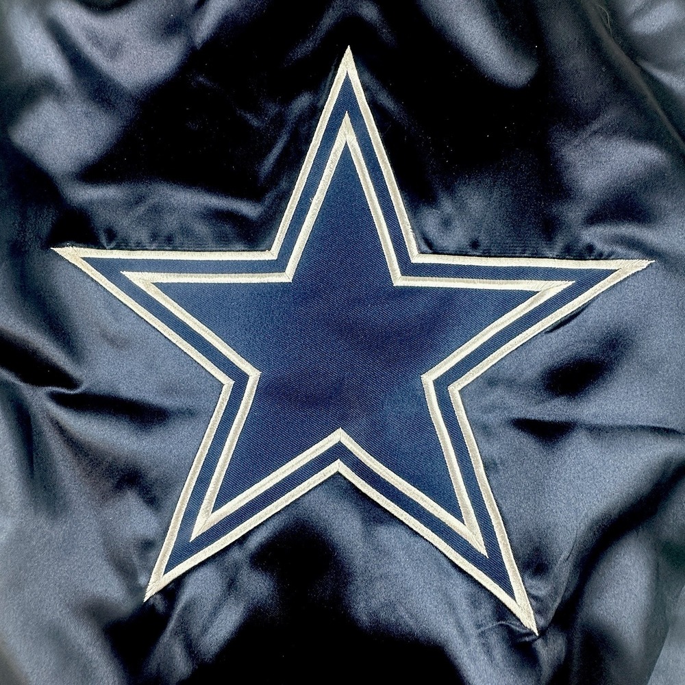 Dallas Cowboys Women's Small Satin Bomber Jacket Navy Silver NFL NWT Varsity - Picture 9 of 11